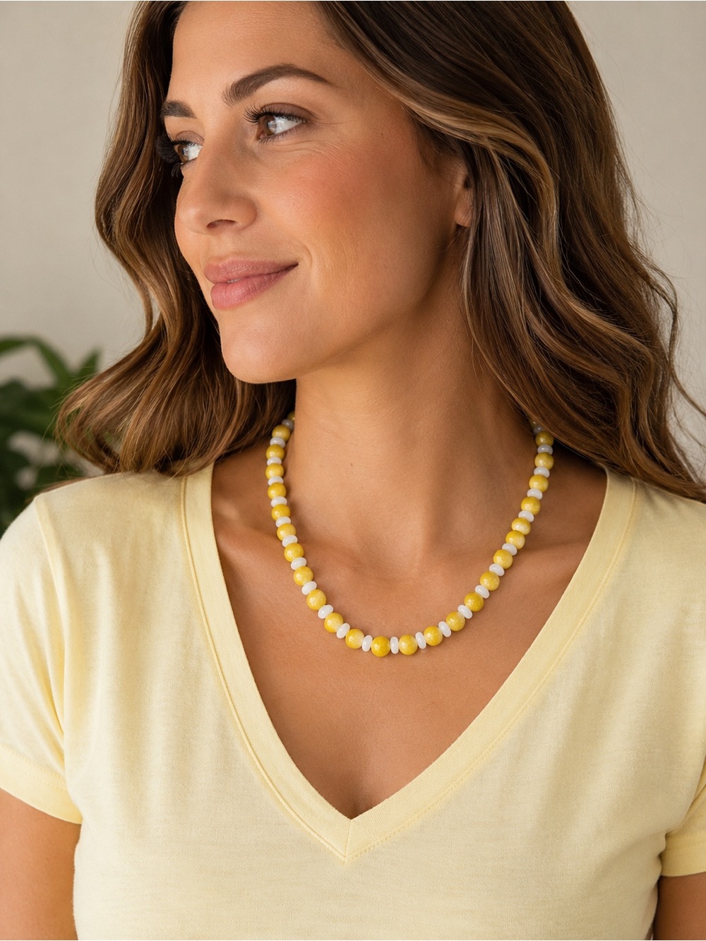 Lemon Boho Gemstone Beaded Necklace - Dopamine Dressing Women Jewelry